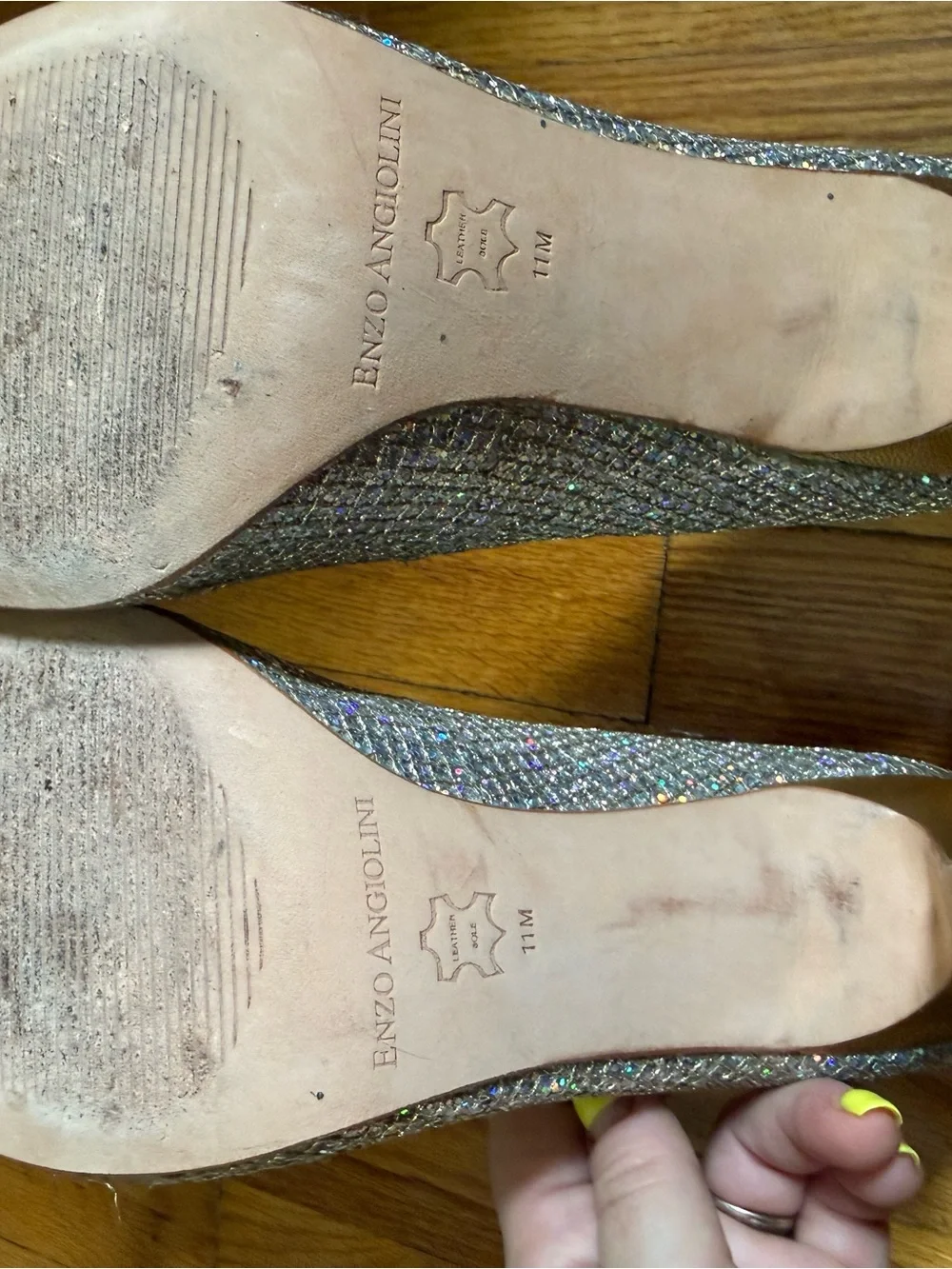 Enzo Angiolini Silver Glitter Open-Toe Pumps